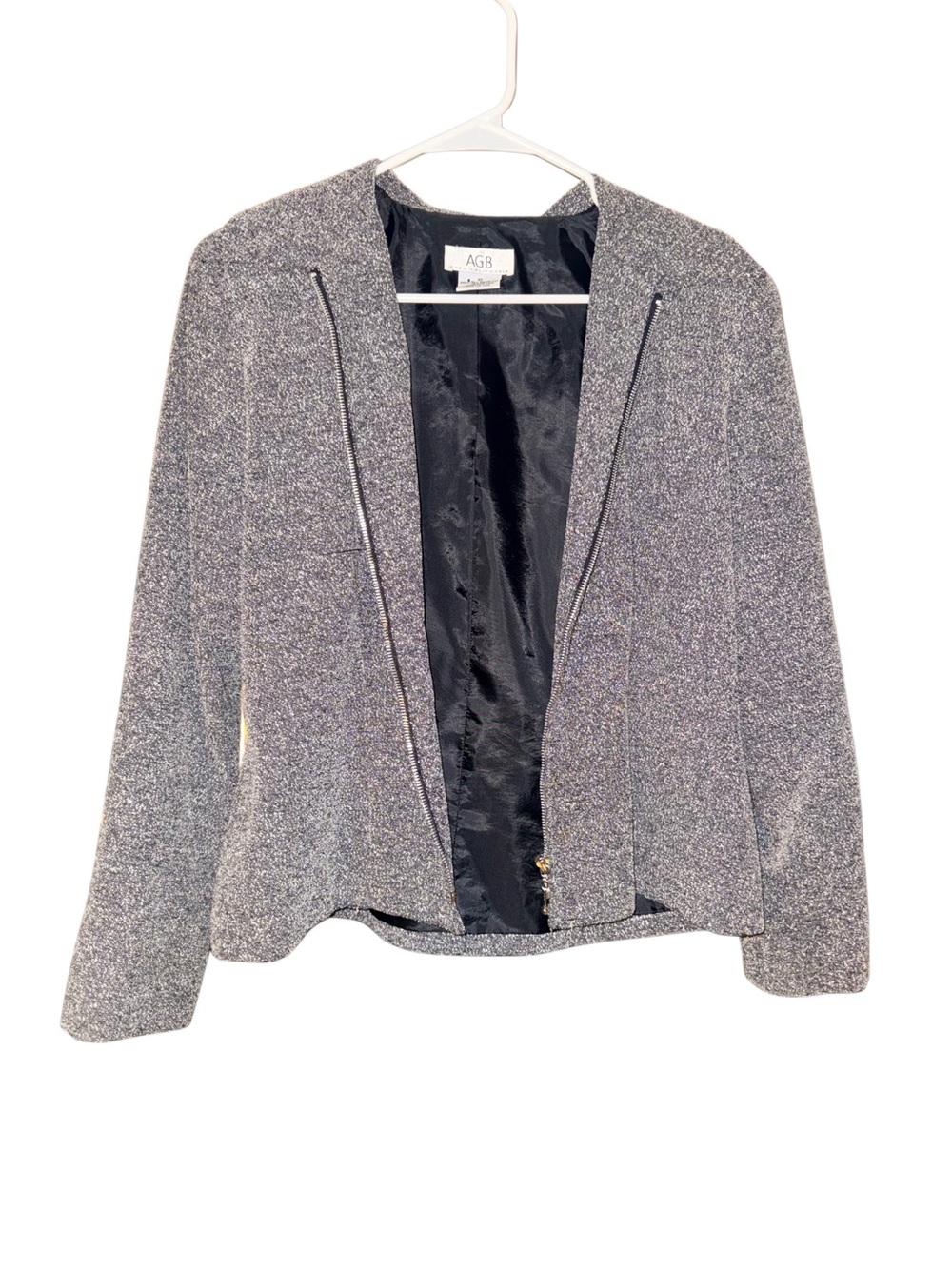AGB Gray Tweed Zip Blazer with Black Lining